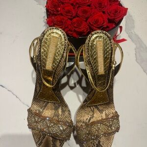 Dazzling Gold and Brown Snake Print Heels